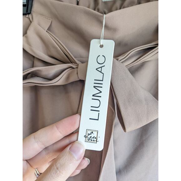 Liumilac Women Tan High Waist With Pockets Bow-knot Cropped Dress Pants Size L - Picture 6 of 9